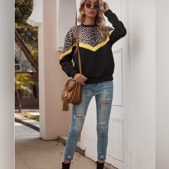 Leopard Print MultiMedia Color block Sweatshirt-Multi Sizes-New In Packaging - Picture 4 of 7